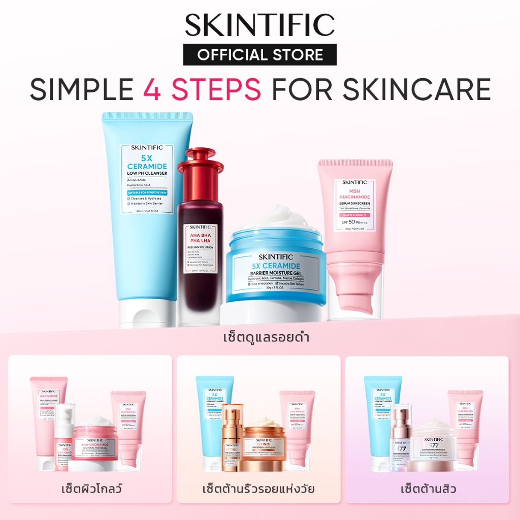 4pcs Sunscreen Serum Moisturizer Cleanser กันแดดหน้า เซรั่มบำรุงผิวหน้า ครีม 5X เซราไมด์ โฟมล้างหน้า